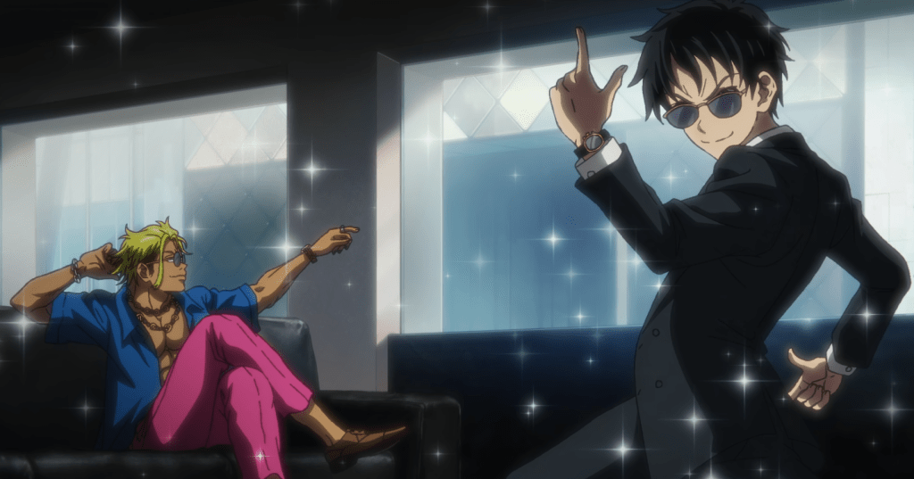 Akira y Kencho tomándose fotografías. Zom 100 Episodio 6